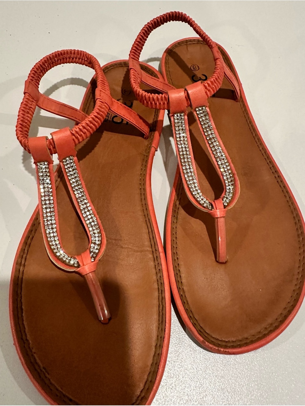 385 Fifth Coral T-Strap Rhinestone-Embellished Sandals
